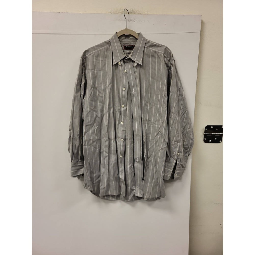 Marcus Neiman-Marcus Collection Dress‎ Shirt Mens 16 1/2-33 Gray Stripe Long